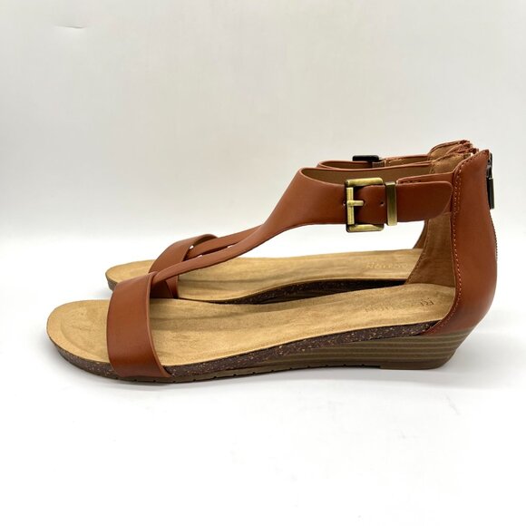 Kenneth Cole Reaction Womens 9.5 Great Gal Toffee Brown Low Wedges Sandals Shoes - Picture 6 of 13